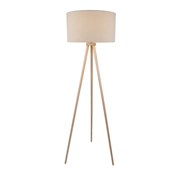 Stehleuchte mit Lampenschirm und Holzfuß