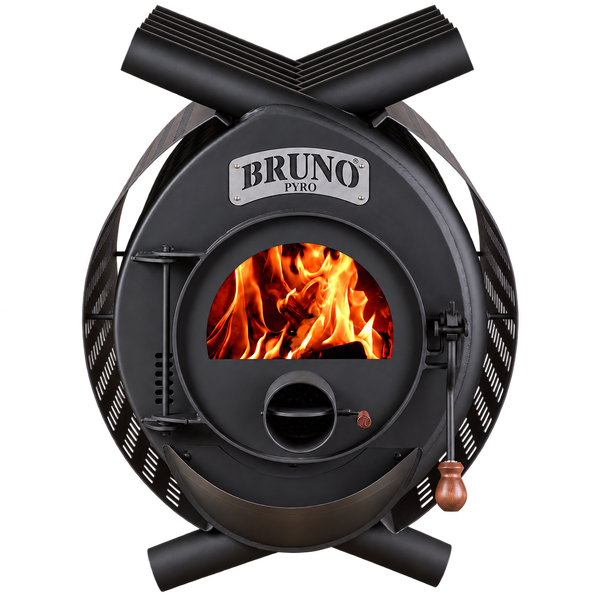Bruno Pyro Kaminofen mit Sichtfenster und brennendem Holzfeuer