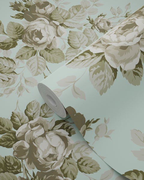Origin Wallcoverings Tapete Rosen Meeresgrün - 53 cm x 10.05 m - 326143