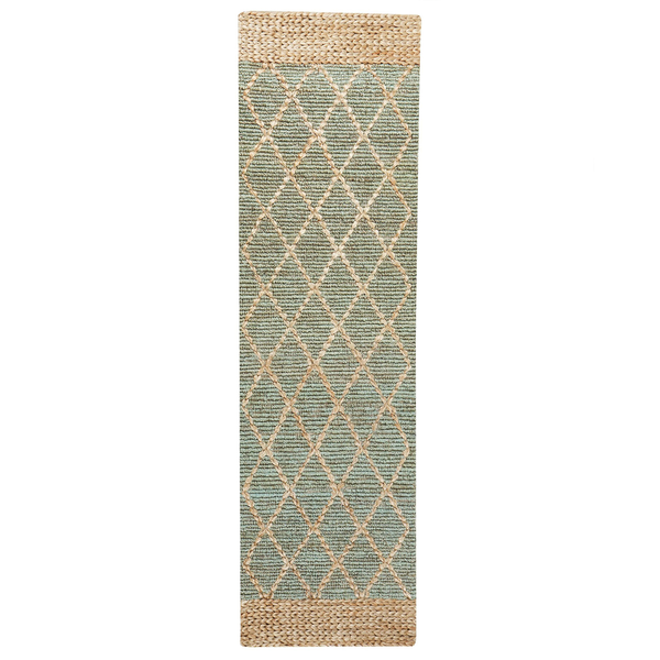 Teppich Jute grün / beige 80 x 300 cm geometrisches Muster Kurzflor TELLIKAYA
