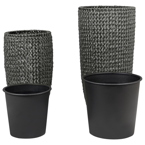 Set mit 2 Blumentöpfen CEDRUS Polyrattan 37/45 cm Schwarz