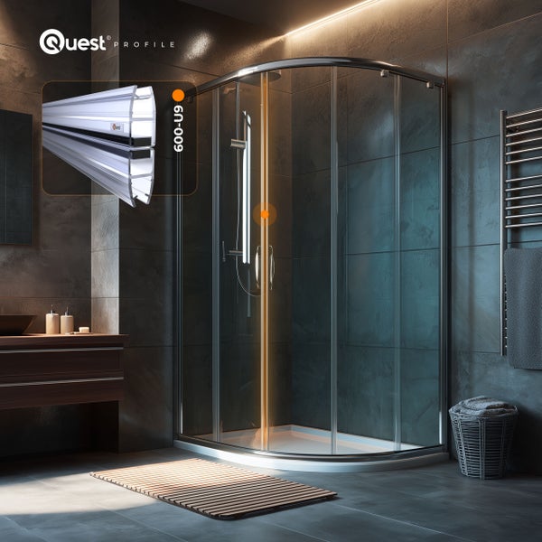 Komplette Duschkabine mit Eckeinstieg und Duschtasse in einem Badezimmer