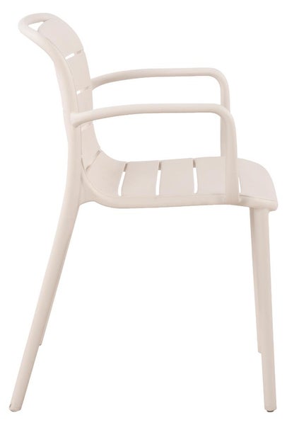 Stapelstuhl aus Kunststoff mit Armlehnen für den Garten, beige, Seitenansicht