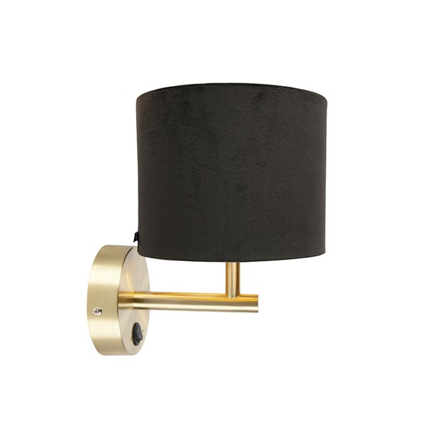 Klassische Wandleuchte Gold mit schwarzem Veloursschirm - Combi