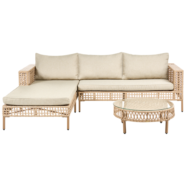 Lounge Set mit Tisch 4-Sitzer CALASETTA rechtsseitig Polyrattan Beige