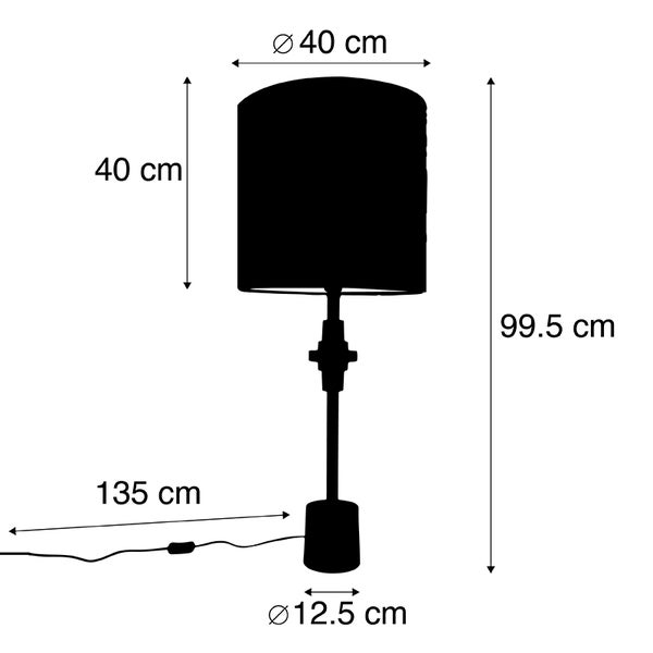 Art Deco Tischlampe Gold Samt Schatten Pfau Design 40 cm - Diverso