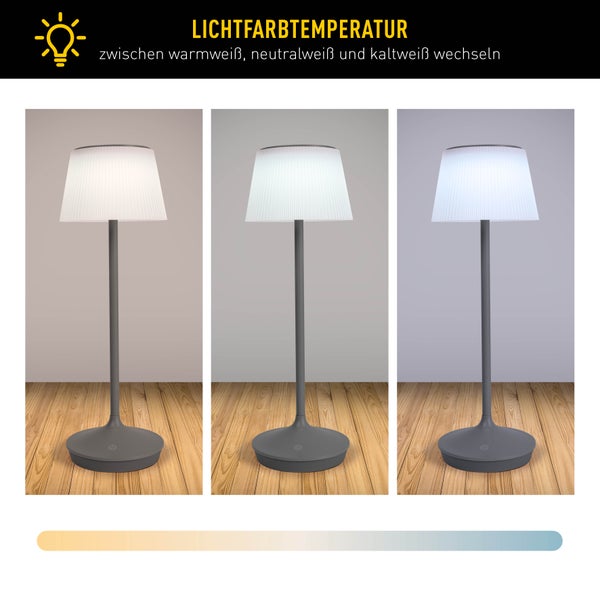 LED Leuchte EMMI für Außen und Innen, Tischlampe aus Metall und Kunststoff , mit fest verbauten LEDs, LED Tischlampe für Balkon, Terrasse, Garten, Wohnzimmer, Wintergarten, ca. 38 cm hoch