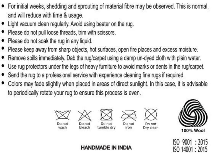 Pflegehinweise und Materialien des Teppichs