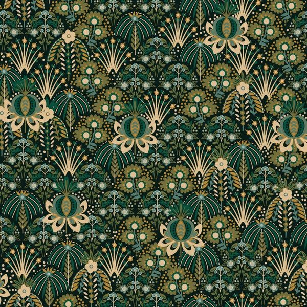 ESTAhome Tapete Blumenmuster im Jugendstil Grün - 50 x 900 cm - 131507