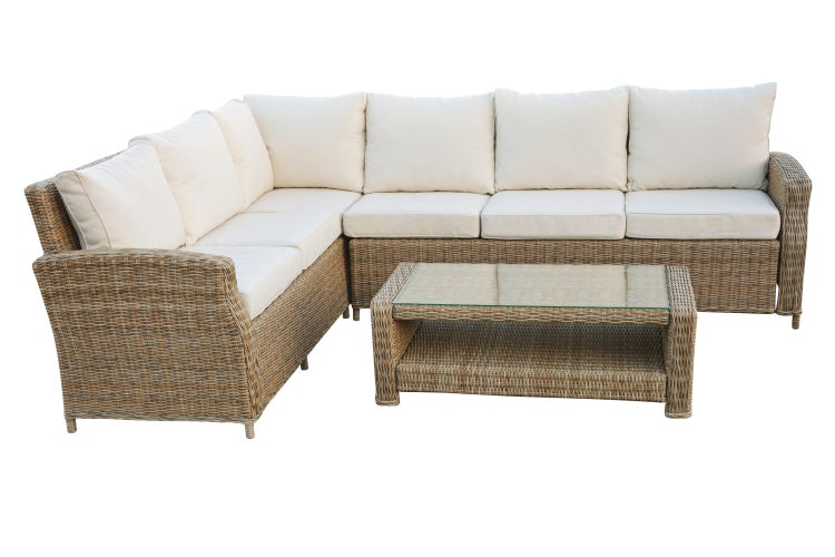 Gram Couchtisch Garten mit Glasplatte, natur. 111 X 56 X 41 cm