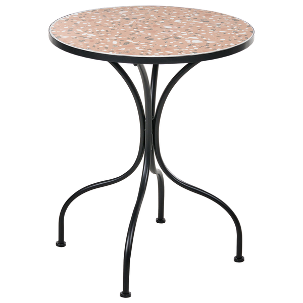 Runder Beistelltisch mit Terrazzo-Muster und schwarzem Metallgestell