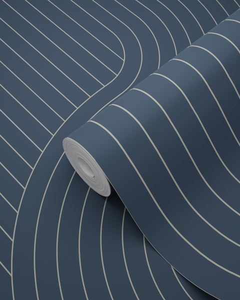 ESTAhome Tapete grafische Linien Dunkelblau - 50 x 900 cm - 139923