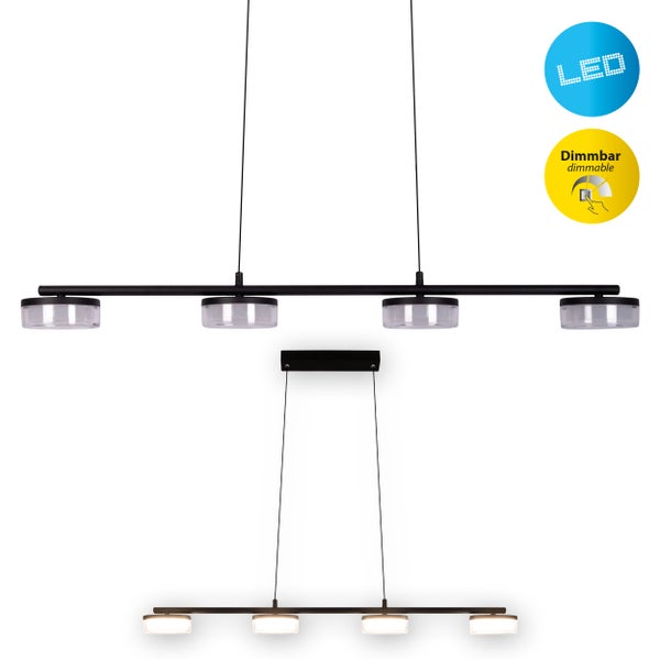 LED Pendelleuchte CIMO aus Metall und Kunststoff in Schwarz, mit integrierter LED, Länge 96 cm