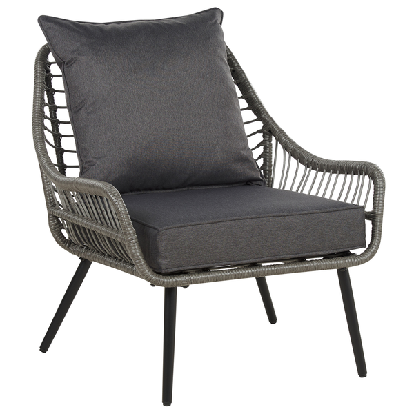 Geflochtener Sessel mit Kissen und Metallbeinen