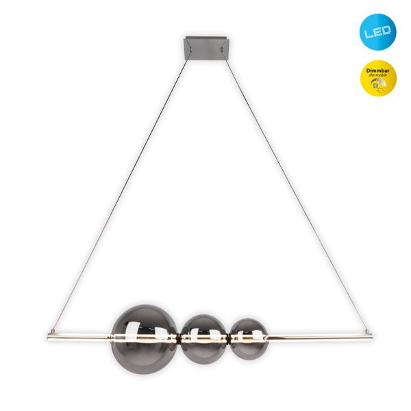 LED Pendelleuchte chrom NOVA aus chromfarbenem Metall, Kunststoff und Rauchglas, mit fest verbauten LEDs, ca. 105 cm lang