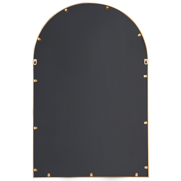 Rückansicht eines Bogenspiegels mit goldenem Rahmen und Montagevorrichtungen