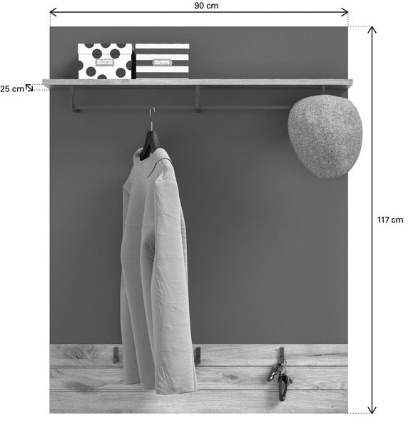 Mason Wandgarderobe 3 Kleiderhaken Eiche dekor. 90 X 25 X 117 cm