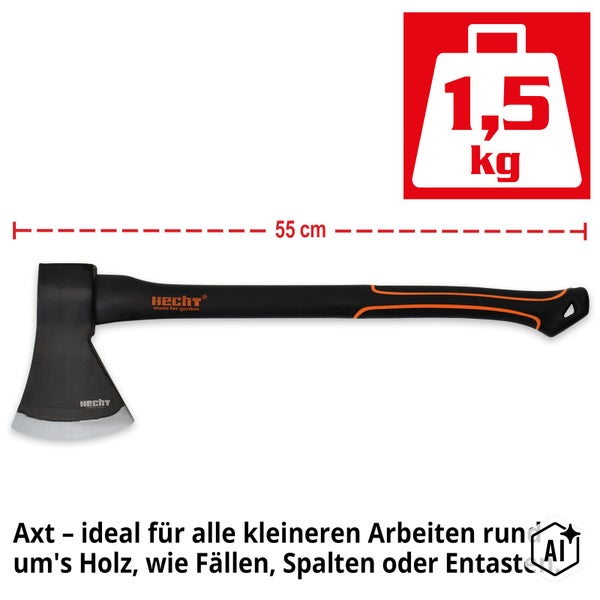 Hecht Axt mit 55 Zentimeter Laenge und 1,5 Kilogramm Gewicht mit Hecht Logo