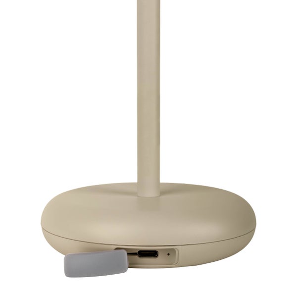 Akku-Tischleuchte PASI für Außen und Innen, aus Metall und Kunststoff in Beige, dimmbar, mit Touch- und Memory-Funktion, ca. 26 cm hoch
