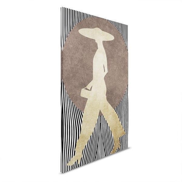 Dekorative Leinwand mit Frauensilhouette, Hut und Streifenmuster