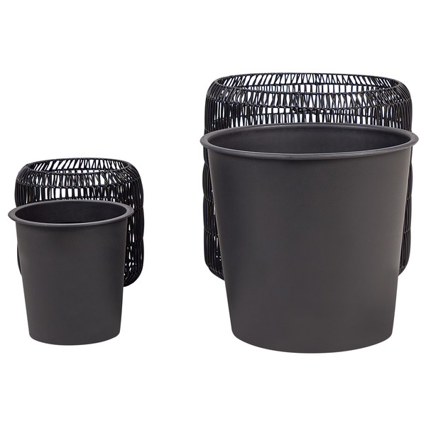Set mit 2 Blumentöpfen BRODIEA Polyrattan 26/45 cm Schwarz