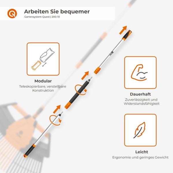 Gartensystem Quest 200-10: Teleskopierbares Gartengerät mit modularem Design, langlebig und leicht