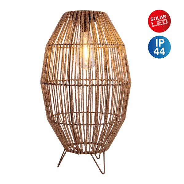 LED Solarleuchte Korbinian für Garten und Terrasse, Außendeko aus Metall, Kunststoff und Jute in natur, fest verbaute LEDs, Solar Lampe für den Garten 34 x 19,58 cm