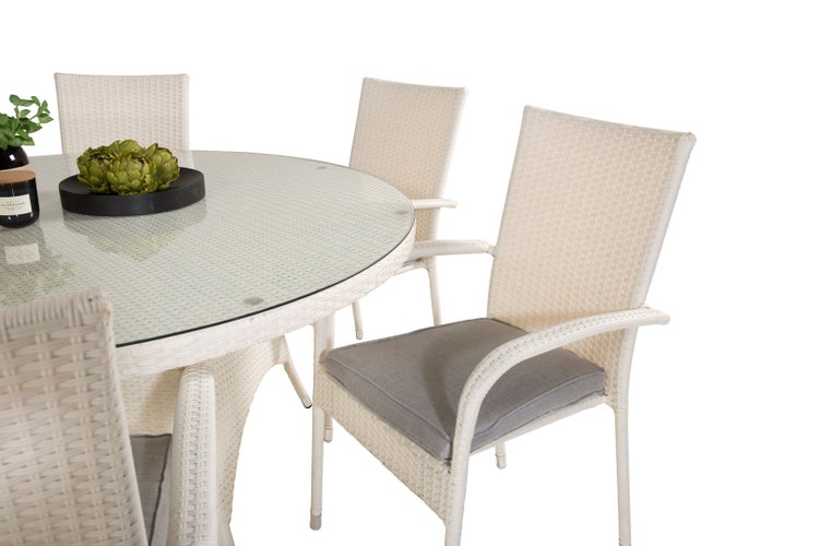 Volta Gartenset Tisch Ø150cm und 6 Stühle Anna weiß. 150 X 150 X 74 cm