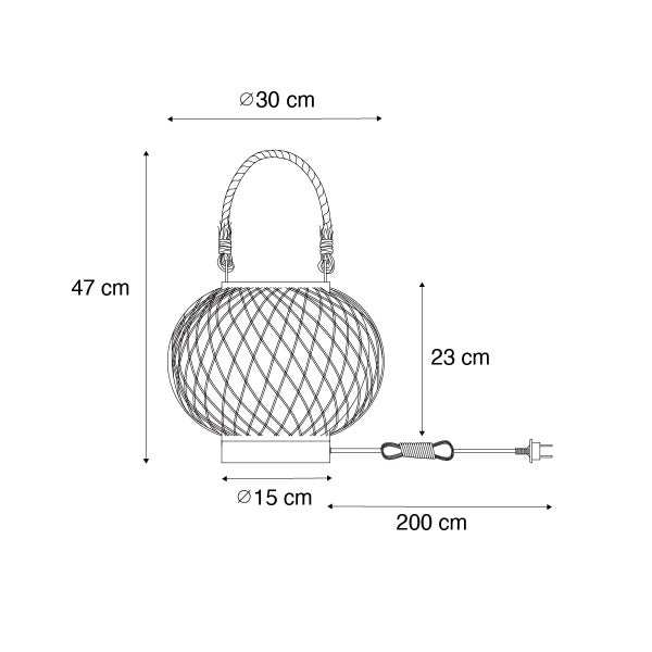 Ländliche Tischlampe für den Außenbereich aus schwarzem Rattan – Calamus