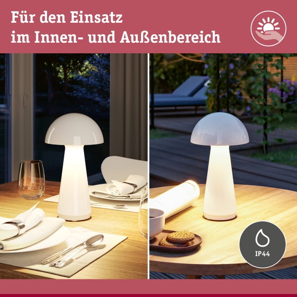Pilzleuchte mit drei Dimmstufen in verschiedenen Helligkeitsgraden dargestellt.