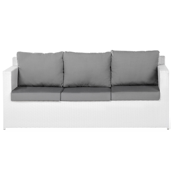 Lounge Set mit Tisch und Ottomane 6-Sitzer ROMA Polyrattan Weiß