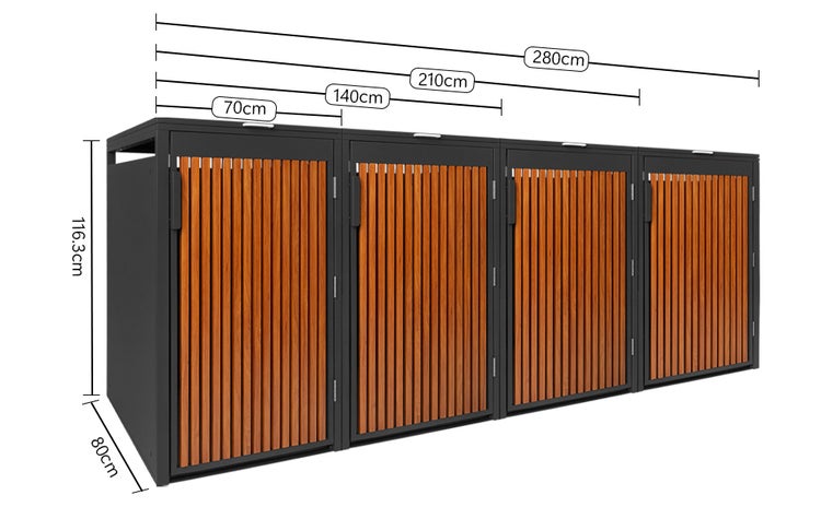 PANELO Mülltonnenbox anthrazit (4er Box) in exklusiver Holzoptik | wetterfest & robust | Mülltonnenverkleidung (Mülltonne 60L - 240L) | Müllhaus | Mülleimerunterstand