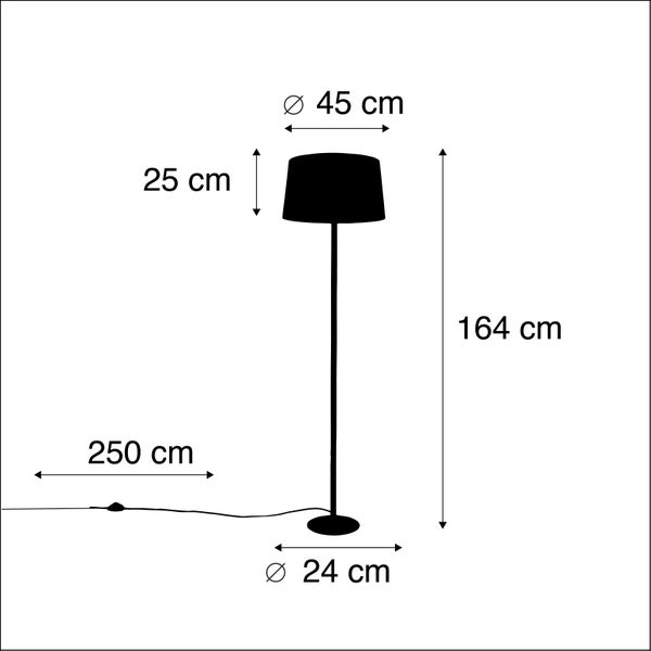 Abmessungen einer Stehlampe mit einer Höhe von 164 cm und einem Schirmdurchmesser von 45 cm