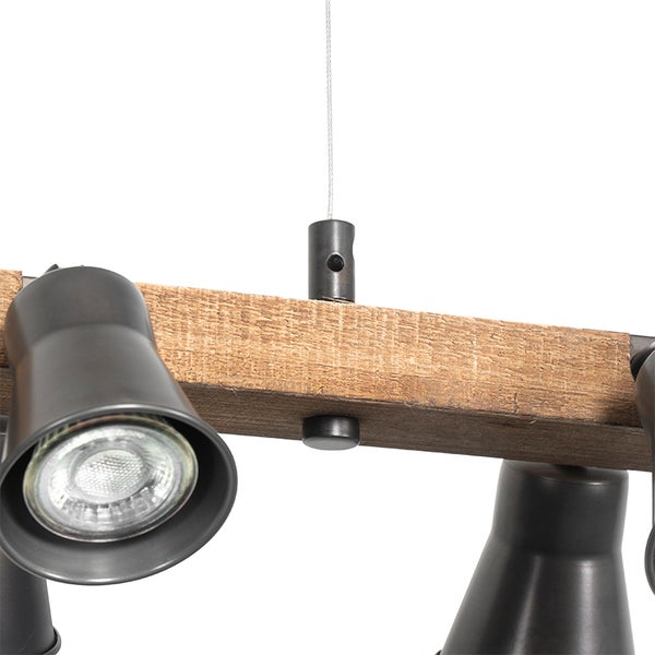 Ländliche Hängelampe schwarz mit Holz 8 Lichter - Jelle