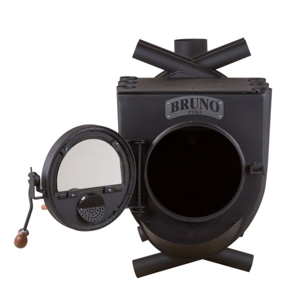 Bruno Pyrotechnik Holzofen mit offener Tür