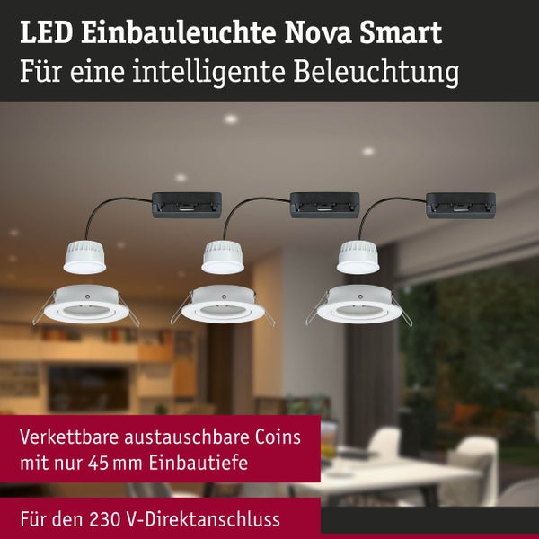 Set aus drei Einbaustrahlern ohne Leuchtmittel zur Darstellung des Lieferumfangs und der benötigten Komponenten.