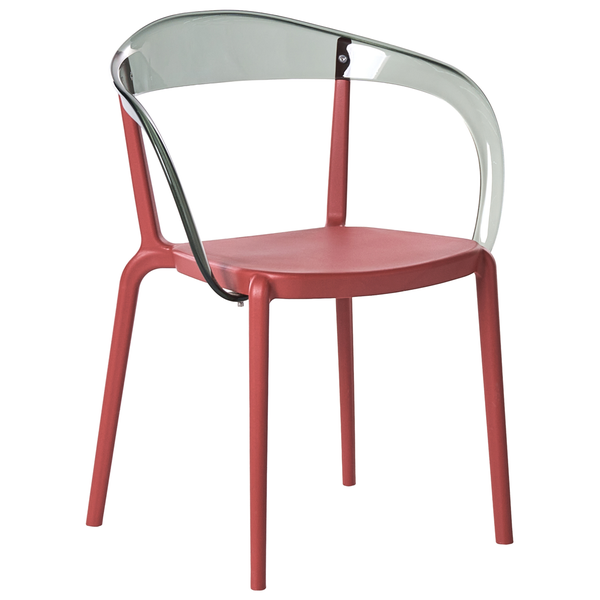 Kunststoffstuhl mit Armlehne und transparentem Rückenteil