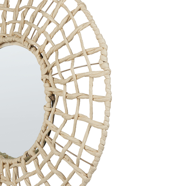 Runder Spiegel mit Rahmen aus geflochtenem Papier