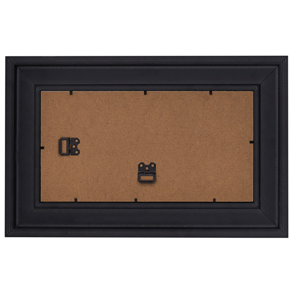 Rückseite eines schwarzen Bilderrahmens mit Aufhängung