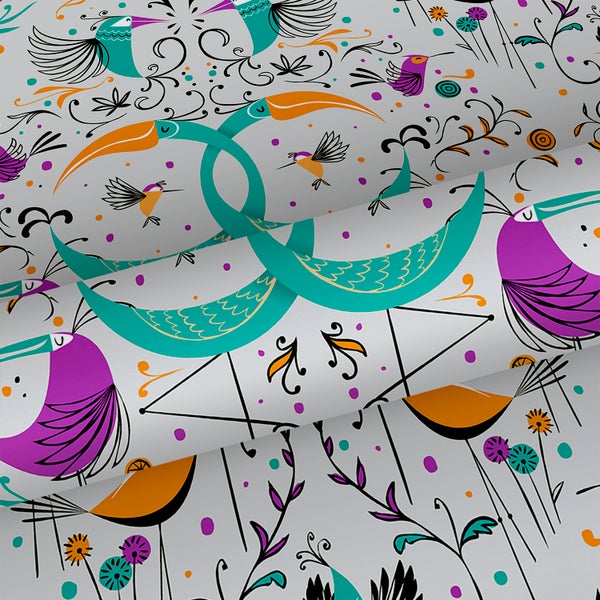 Walls4You Tapete Vögel Grau und Mehrfarbig - 53 cm x 10 m - 640130