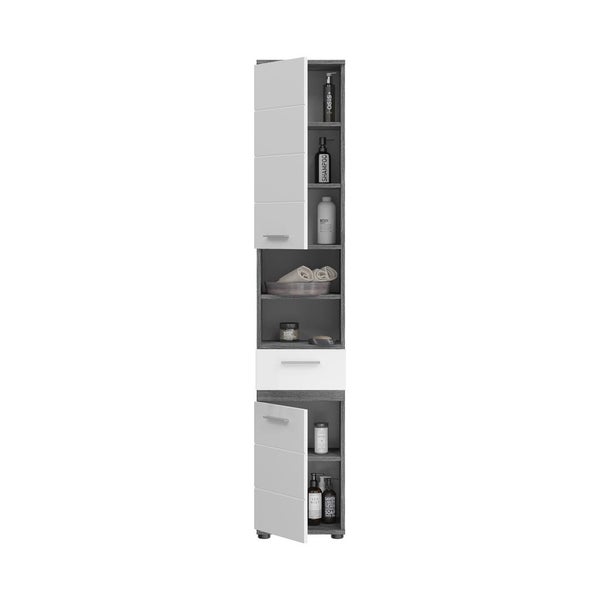 Xonox.home Hochschrank Blake BxHxT 35 x 191 cm x 31 cm Frontfarbe weiß hochglanz / Korpus rauchsilber