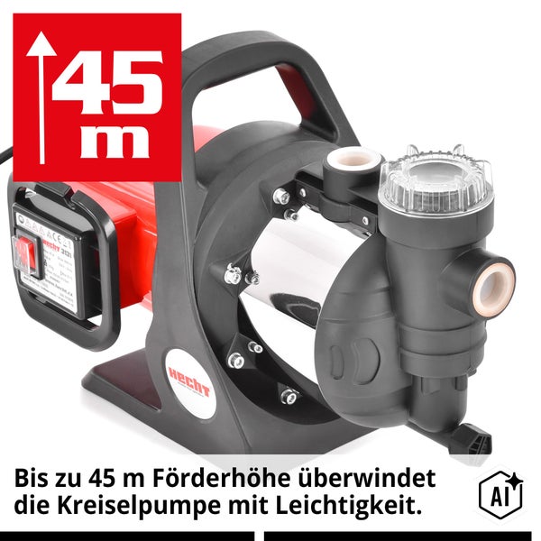 Hecht Kreiselpumpe mit 45 Meter Förderhöhe für die Gartenbewässerung und Wasserversorgung