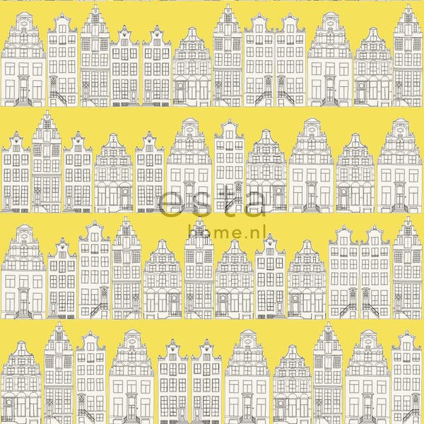 ESTAhome Tapete Amsterdamer Grachtenhäuser Gelb - 53 cm x 10.05 m - 137712