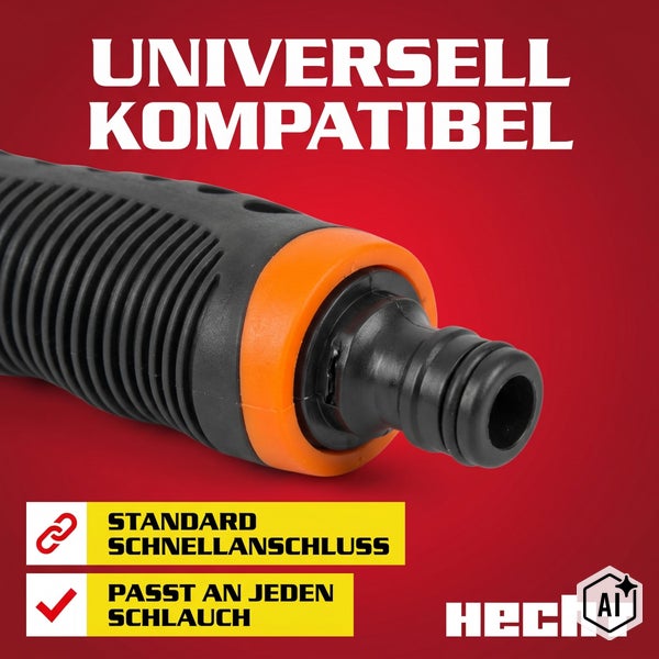 Universell kompatibler Gartenschlauch Schnellanschluss mit Hecht Logo