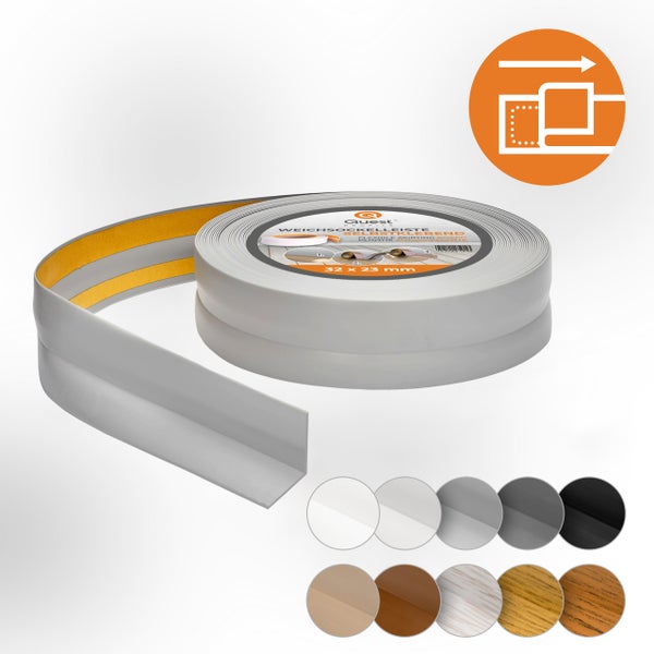 Quest Weichsockelleiste Selbstklebend 32 x 23 mm, PVC Sockelleiste, Flexibel, Grau, 5 Meter