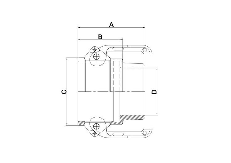 Technische Zeichnung eines Spannverschlusses mit Maßangaben