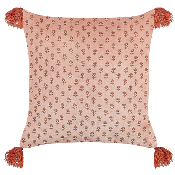 Dekokissen RUMHORA Samtstoff 45 x 45 cm Rosa Blumenmuster