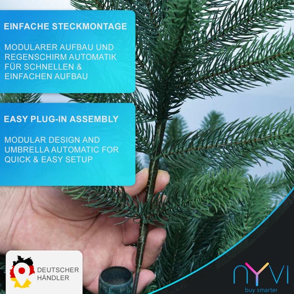 Einfache Steckmontage des Produkts mit modularem Aufbau und Regenschirmautomatik.