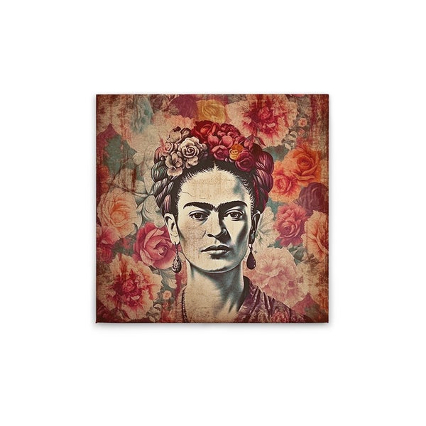 Dekoratives Wandbild mit Frida Kahlo Motiv und floralem Hintergrund