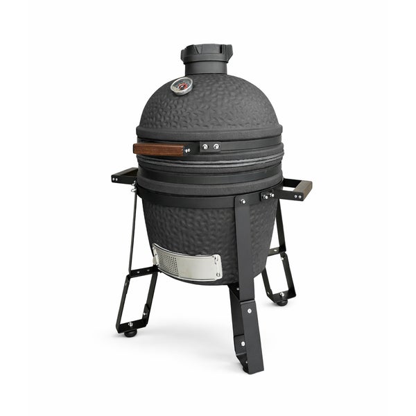 Keramikgrill mit Thermometer und Seitentischen für den Außenbereich